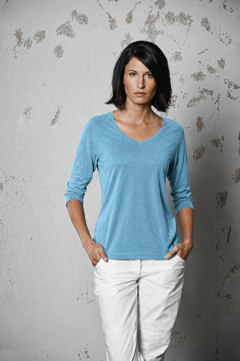 HempAge Hempage Damen vegan Raglan Shirt Wave Blau, Blau, – Produktbild 2 von 2