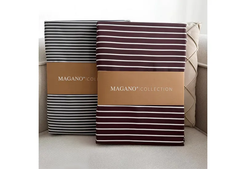 MAGANO Spannbettlaken, Luxus Streifen Bettlaken aus Bambus & Baumwolle Satin, Gummizug: rundum, 400 TC Luxusqualität, Hypoallergen, Thermoregulierend, Beige|braun, – Produktbild 1 von 4