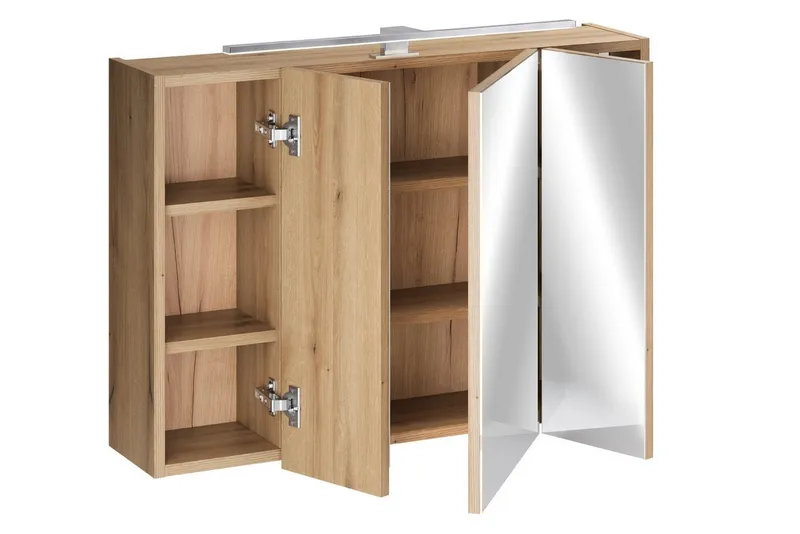 Lomadox Spiegelschrank NEWPORT-56-EVOKE 80 cm breit in Eiche, inkl. LED-Aufsatzleuchte, Braun, – Produktbild 2 von 4