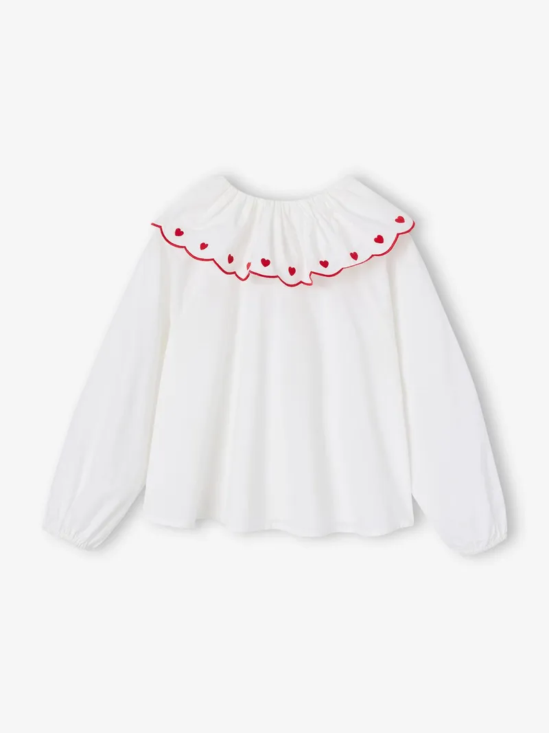 Vertbaudet Vertbaudet Festliche Bluse mit großem Volantkragen Herz-Stickerei Mädchen, Wollweiß, – Produktbild 4 von 4