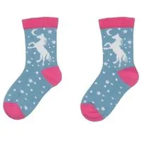 Walkiddy Baby Socken Bio-Baumwolle GOTS White Horses blau von Walkiddy – kuschelweiche, rutschfeste, nachhaltige Kindersocken für jeden Tag und sensible Haut – ideal für kleine Pferdefans – Produktbild 1 von 1