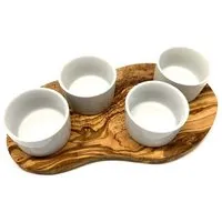 Olivenholz erleben Olivenholz erleben Servierbrett für Dips inkl. 4 Porzellanschälchen – Produktbild 1 von 1