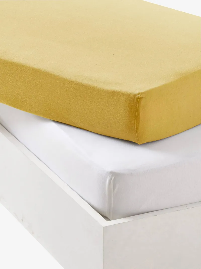 Vertbaudet 2er-Pack Baby Spannbettlaken, Senfgelb+weiß, – Produktbild 1 von 3