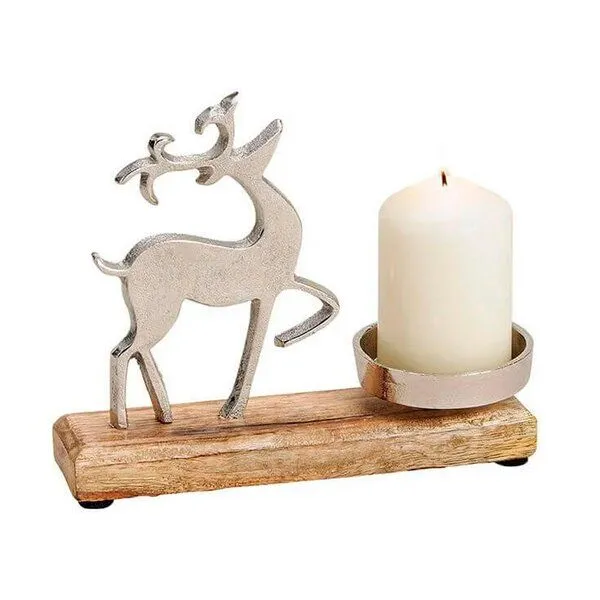 Mitienda Shop Mitienda Shop Teelichthalter aus Holz und Metall mit Elch Motiv, – Produktbild 2 von 2