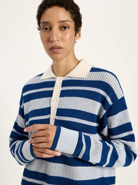 LANIUS LANIUS Strickpullover mit Polo-Kragen, Violet/skyway melange, – Produktbild 4 von 4
