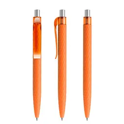 prodir prodir® Druckkugelschreiber QS01 Soft Touch PRT Push, blaue Mine, orange/silber satiniert, Silber / orange, – Produktbild 1 von 1