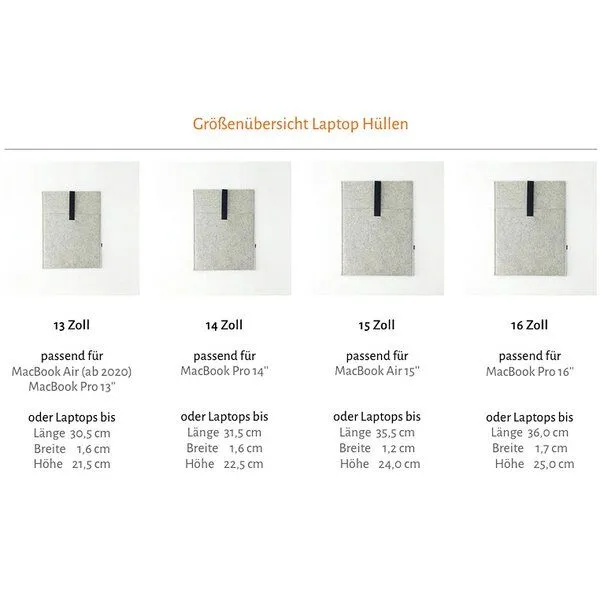 matilda k. manufaktur matilda k. manufaktur Minimalistische Laptophülle aus Wollfilz 'max' mit Einsteckfach | für MacBook |Air| Pro 13|14|15|16 Zoll, Dunkelgrau-schwarz, – Produktbild 3 von 3