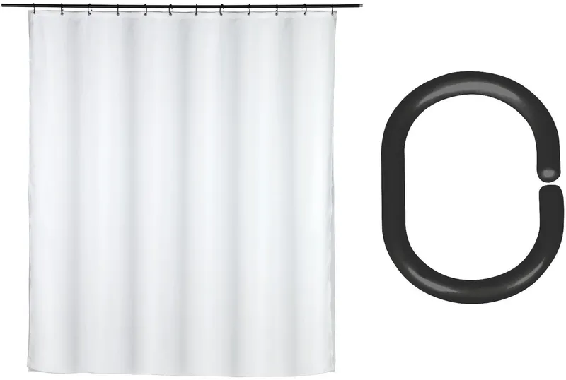 SCHÖNER WOHNEN-Kollektion Duschvorhang »Saoba« Breite 180 cm (Set, 17-tlg), 2 in 1, äußerer Vorhang aus Polyester, 16 Duschvorhangringe, Weiß, – Produktbild 1 von 5