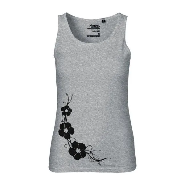 HANDGEDRUCKT HANDGEDRUCKT Frauen Tank Top "Hibisken" aus 100% Bio Baumwolle (kbA), Sports grey, – Produktbild 1 von 2