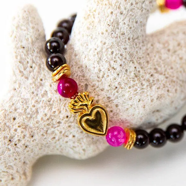 Divasya Divasya Armband "Golden Heart" mit Granat & Mondstein – Produktbild 4 von 4