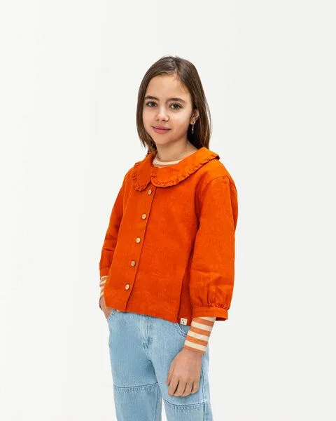 MATONA Matona Einzigartige Leinenbluse mit romantischem Rüschenkragen für Kinder / Vintage Collar Blouse, Squash, – Produktbild 1 von 4