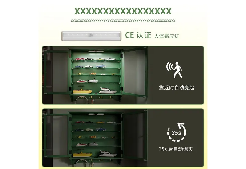 SoBuy Hängevitrine FSB114-E, Wandvitrine mit Sensor-LED-Licht, schmaler Hängeschrank (1er Set) Sammlervitrine mit 2 Glastüren, 4 verstellbaren Glasböden und 4 Haken, Grün, – Produktbild 3 von 5