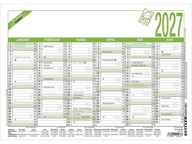 Zettler Zettler Wandtafelkalender aus Recyclingpapier, DIN A4, 2027 – Produktbild 2 von 5