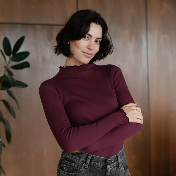 NORDLICHT NORDLICHT Geripptes Langarmshirt Lica mit kurzem Stehkragen, Natur, – Produktbild 1 von 1