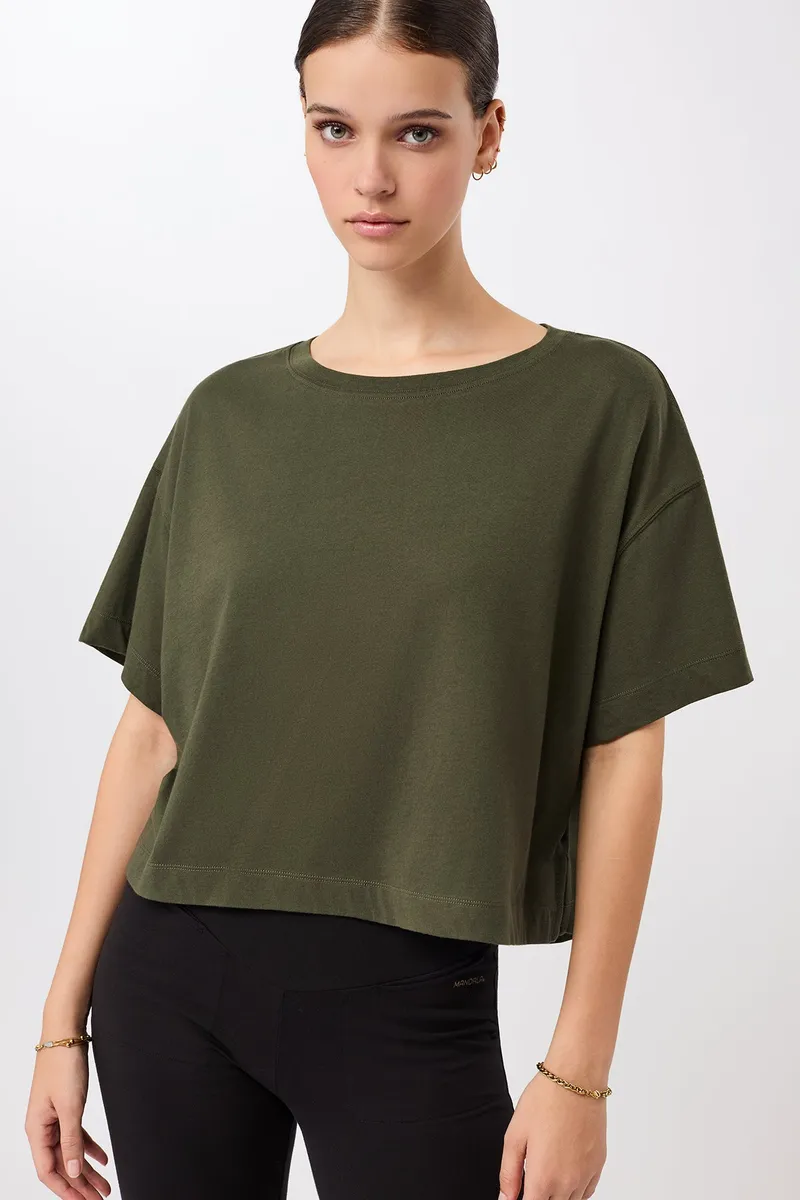 mandala MANDALA Damen vegan T-Shirt Boxy Leaf, Grün, – Produktbild 1 von 2