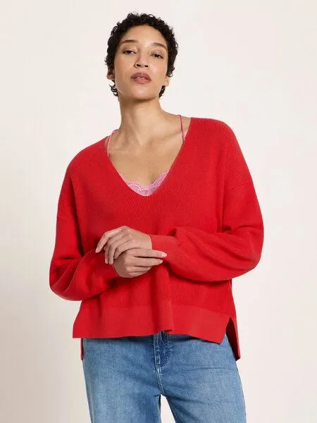 LANIUS LANIUS Pullover mit V-Ausschnitt, Lava red, – Produktbild 1 von 4