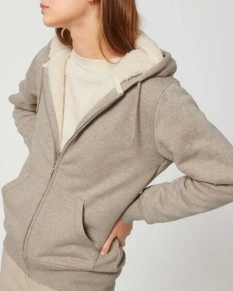 YTWOO YTWOO Sherpa Hoodie, Unisex, Zip-through, nachhaltig, Bio-Baumwolle, Beige meliert, – Produktbild 3 von 3
