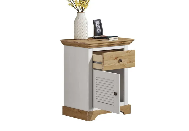 OTTO home Nachtkommode Rauna, Landhausstil, edles Design mit Lamellen und Kassetten, 2 Farben (B/H/T 56/69/39cm), FSC® zertifiziertes Kieferholz, massive Qualität mit viel Stauraum, Weiß, – Produktbild 3 von 5