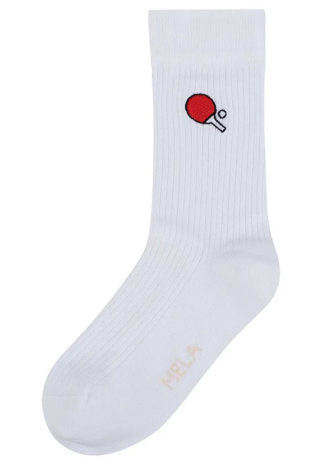 MELA MELA Socken Gerippte Socken Stickerei 1 Paar Frei von Polyester und Polyamid, Weiß - ping-pong, – Produktbild 1 von 2