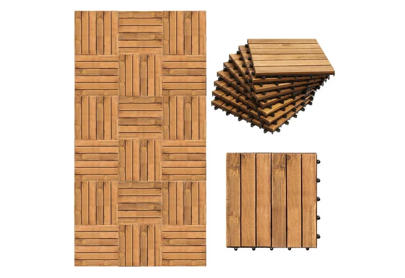 Clanmacy Holzfliesen 11-110 Stück erhältlich Terrassenfliesen, Akazien-Holz, Garten - 11st, 11er Set, 11 St., 30x30cm = 1qm pro Fliese, rutschfest, Stecksystem, langlebig – Produktbild 1 von 5