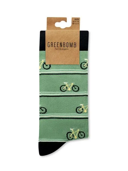 GreenBomb GREENBOMB Bike Triple Stripes Socks - Lässige Socken aus Bio-Baumwoll Mix / hochwertiger Print / Fair & Vegan, Weiß (mix), – Produktbild 2 von 2