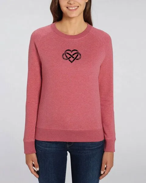 Human Family Human Family Bio Damen Rundhals Sweatshirt "Feel - Endless Love" - in 7 Farben, Rot-meliert, – Produktbild 1 von 3