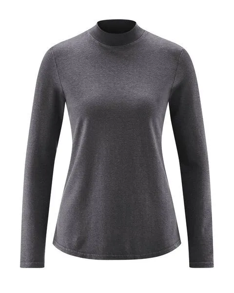 HempAge HempAge Damen Langarm-Shirt mit Stehkragen Hanf/Bio-Baumwolle, Schwarz (anthrazit), – Produktbild 1 von 1