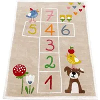 HANS NATUR Kinderteppich Bio-Baumwolle "Hüpfekästchen beige" Maße 110 x 145 cm – Produktbild 1 von 1