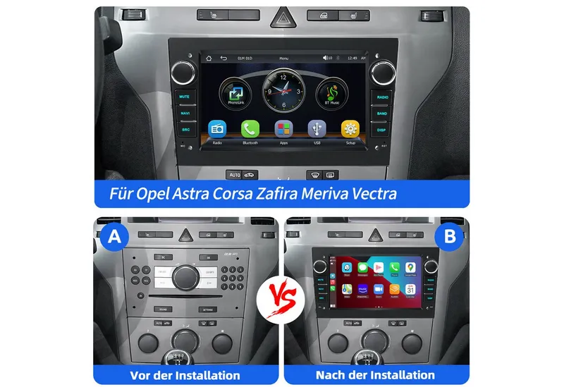 ESSGOO 7'' Android 15 WinCE für Opel Astra H/Corsa C/D/Vectra C/Zafira h 2DIN Navigationsgerät (Apple Carplay Android Auto GPS Navi WIFI BT EQ), Schwarz, – Produktbild 7 von 8