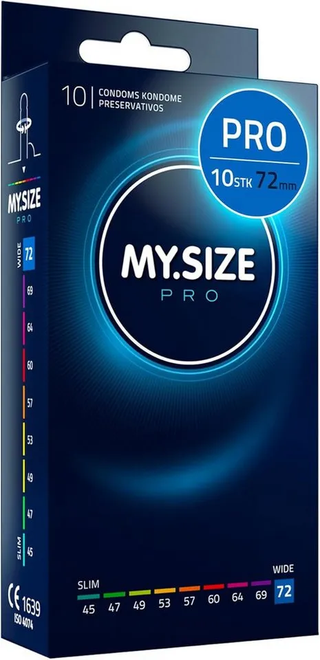 MY.SIZE Kondome PRO ELITE Kondome, 9 Größen, 45-72 mm, Schlank-XXXXL, Extra reines Vytex-Latex, leicht zu öffnen, hauchdünn 0,05mm – Produktbild 3 von 7