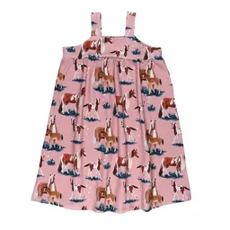 Walkiddy Kinder Trägerkleid GOTS zertifiziert, rosa, Pferde-Allover „Little & Big Horses“, weich – Walkiddy – Produktbild 1 von 1