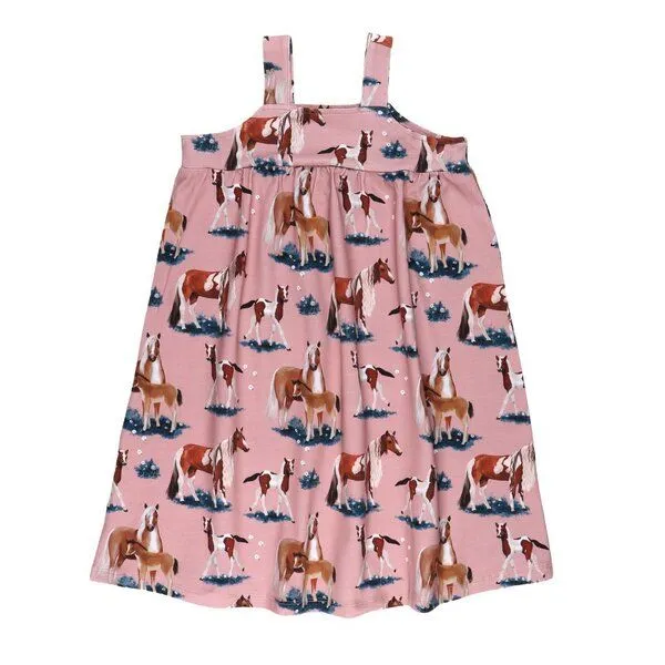Walkiddy Kinder Trägerkleid GOTS zertifiziert, rosa, Pferde-Allover „Little & Big Horses“, weich – Walkiddy, Pink, – Produktbild 1 von 2