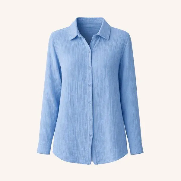NORDLICHT NORDLICHT Damen Musselin Bluse aus 100% Bio-Baumwolle FENJA, Blau, – Produktbild 2 von 4
