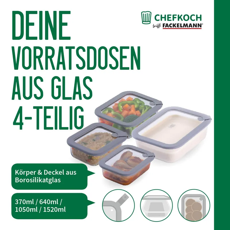 Chefkoch trifft Fackelmann Chefkoch trifft Fackelmann Set Vorratsgläser "Alles aus Glas", viereckig, 4-tlg. – Produktbild 3 von 3
