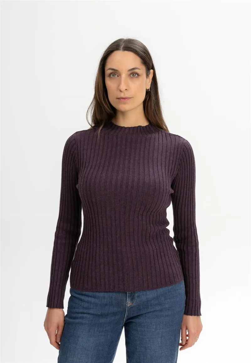 MELA MELA Strickpullover Style NAMARI aus 100% Bio-Baumwolle, Elderberry melange, – Produktbild 3 von 5