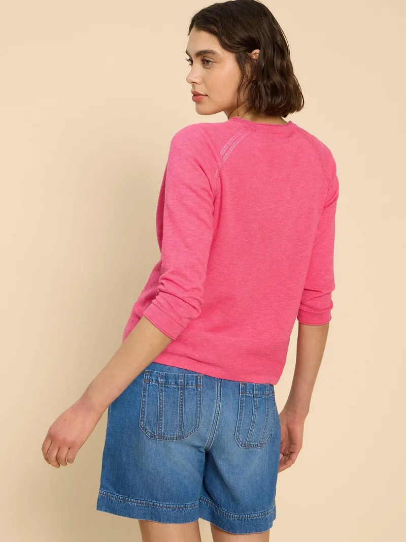 White Stuff Naria Strickjacke mit V-Ausschnitt - 36, Leuchtend rosa, – Produktbild 4 von 4