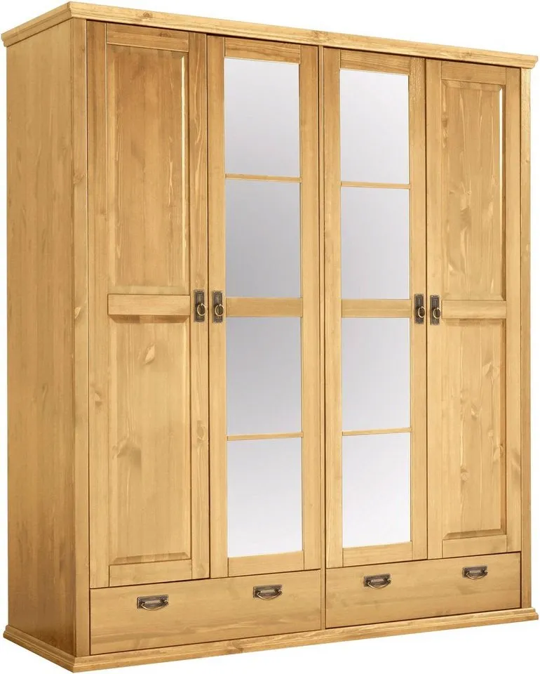 OTTO home Kleiderschrank Madrid (3 Breiten: 90/164/245 cm H/T ca.190/59 cm) aus massiver Kiefer, in 3 Breiten mit Spiegeltüren, Beige, – Produktbild 3 von 8