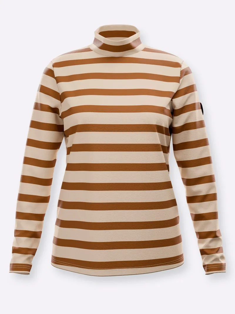 Witt Stehkragenshirt cognac-sand-geringelt, Cognac-sand-geringelt, – Produktbild 1 von 2