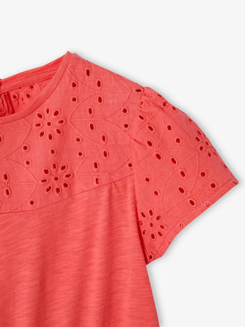 Vertbaudet Mädchen Kleid mit Lochstickerei, Koralle, – Produktbild 2 von 3