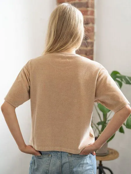 FUXBAU FUXBAU Frauen Cropped Samt T-Shirt - beige gelb geriffelt, Beige gelb geriffelt, – Produktbild 4 von 4