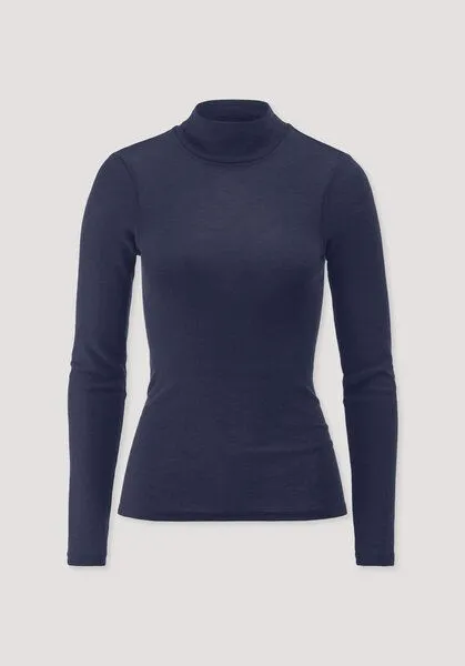 hessnatur hessnatur Rollkragen-Longsleeve Fitted aus Schurwolle und Seide, Graphitblau, – Produktbild 3 von 4