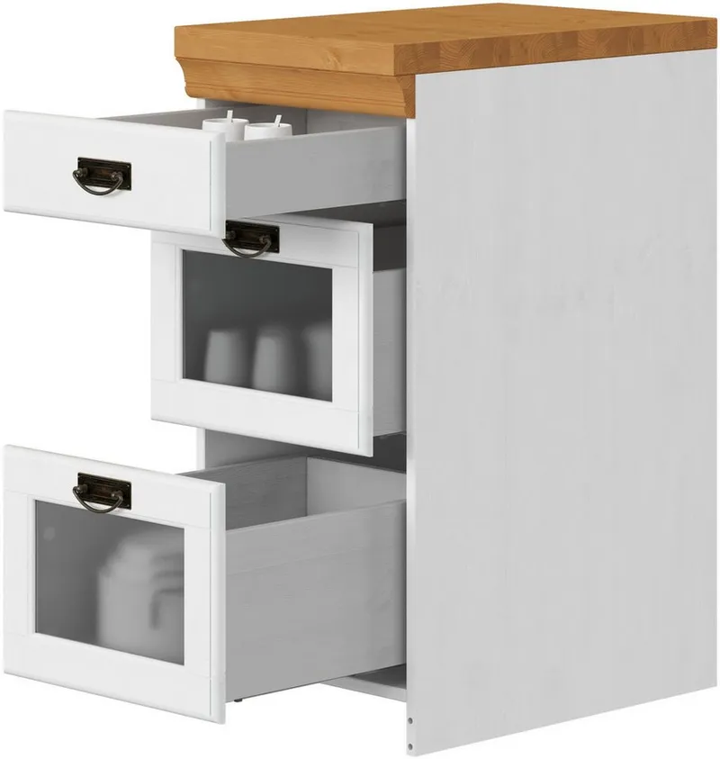OTTO home Unterschrank Rügen Breite 40 cm, FSC® zertifiziert, Schubkästen mit Glaseinsatz, Weiß, – Produktbild 5 von 5