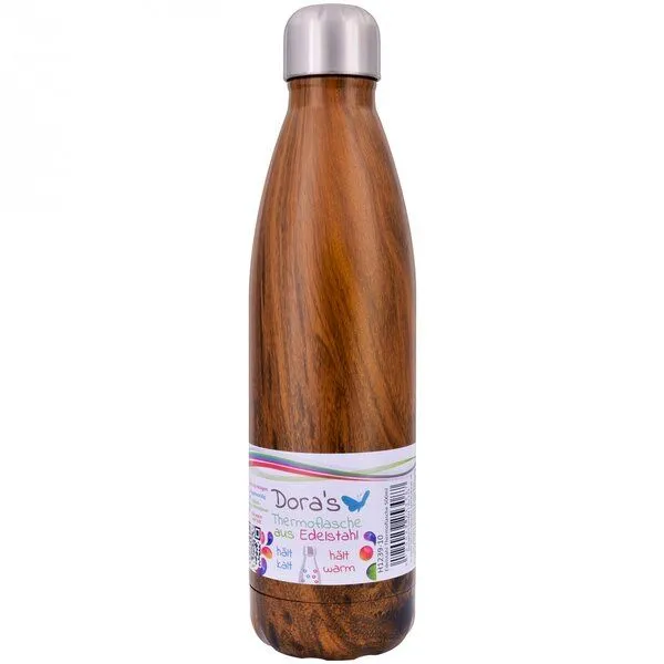 Dora's Dora's Dora’s Thermoflasche im Holz-Design (500ml) – Doppelwandig & Isoliert – Auslaufsicher – Produktbild 1 von 4