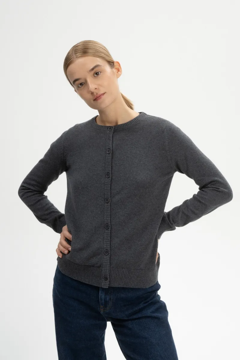 MELA MELA Damen vegan Strickjacke Fine Nameen Anthrazit Melange, Dunkelgrau, – Produktbild 2 von 2