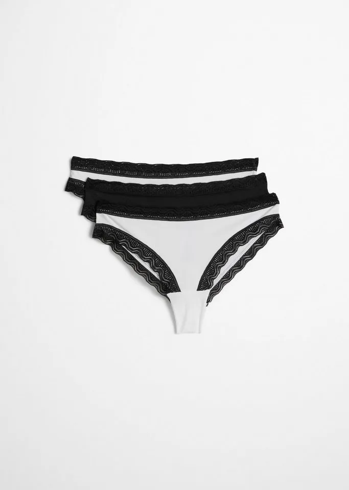 Marc O'Polo Marc O'Polo Brasilslip (3er Pack) mit zarten Spitzenabschlüssen, für Erwachsene, Schwarz|weiß, – Produktbild 1 von 4
