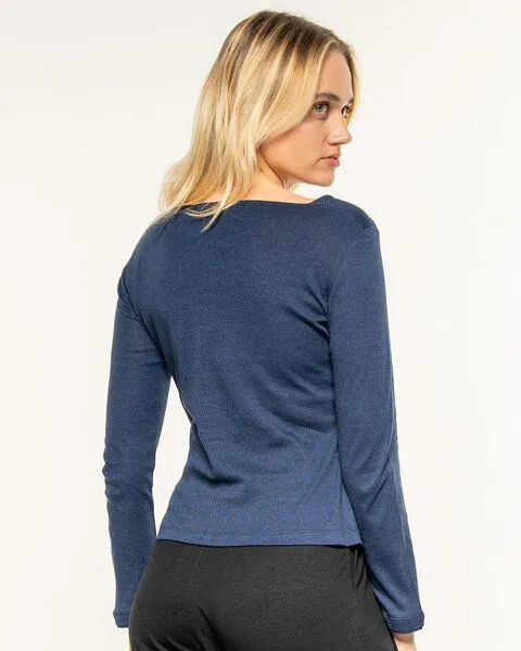 Alma & Lovis Alma & Lovis Softes Ringel-Langarmshirt aus Bio-Baumwolle | Melange Longsleeve, Twilight (blau), – Produktbild 4 von 4