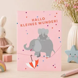 Bow & Hummingbird Bow & Hummingbird Karte zur Geburt „Hallo kleines Wunder“ – Baby Karte Mädchen mit Elefanten, rosa Glückwunschkarte zur Geburt – Produktbild 1 von 1