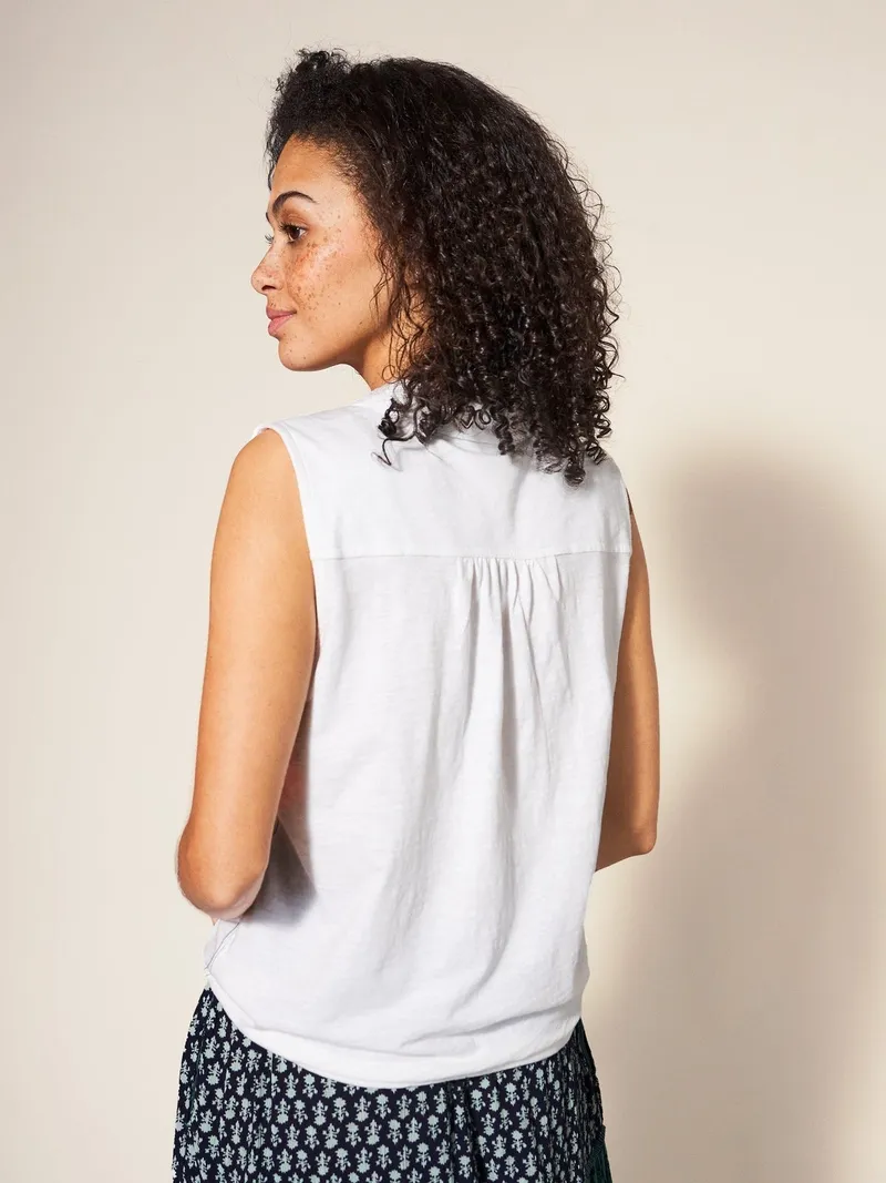 White Stuff Ärmellose Jerseybluse mit Printmotiv - 50/R, Reines weiß, – Produktbild 4 von 4