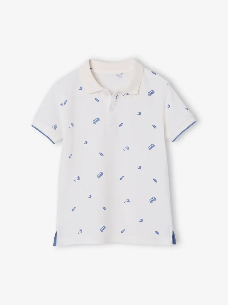 Vertbaudet Jungen Poloshirt mit Allover-Print, Wollweiß, – Produktbild 1 von 3