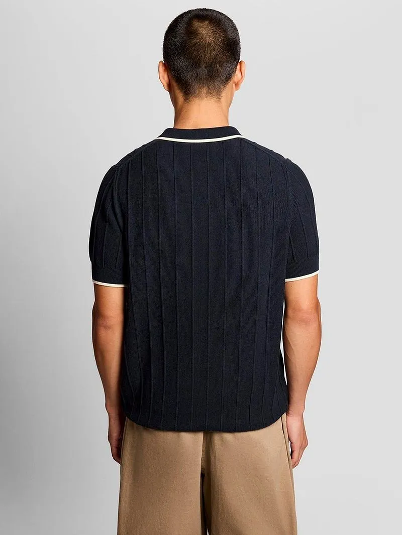 Lyle and Scott Lyle & Scott Strick Poloshirt Kontrastkante Dunkelblau - Größe M, Blau, – Produktbild 4 von 5